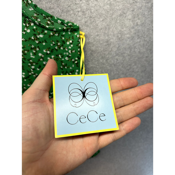 CeCe Womens Blouse Tank Top Size XL Green Floral Tie Shoulder Sleeveless NWT - Picture 8 of 11